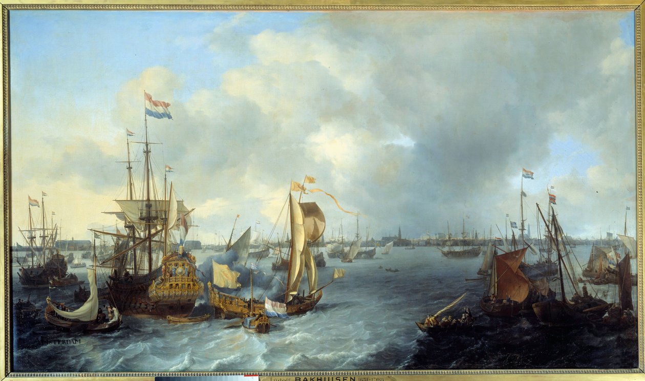 Utsikt över Amsterdams hamn från Ij-målningen av Ludolf Backhuyzen (1631-1708) 1666 Sön. 1,28x2,21 m av Ludolf I Backhuyzen