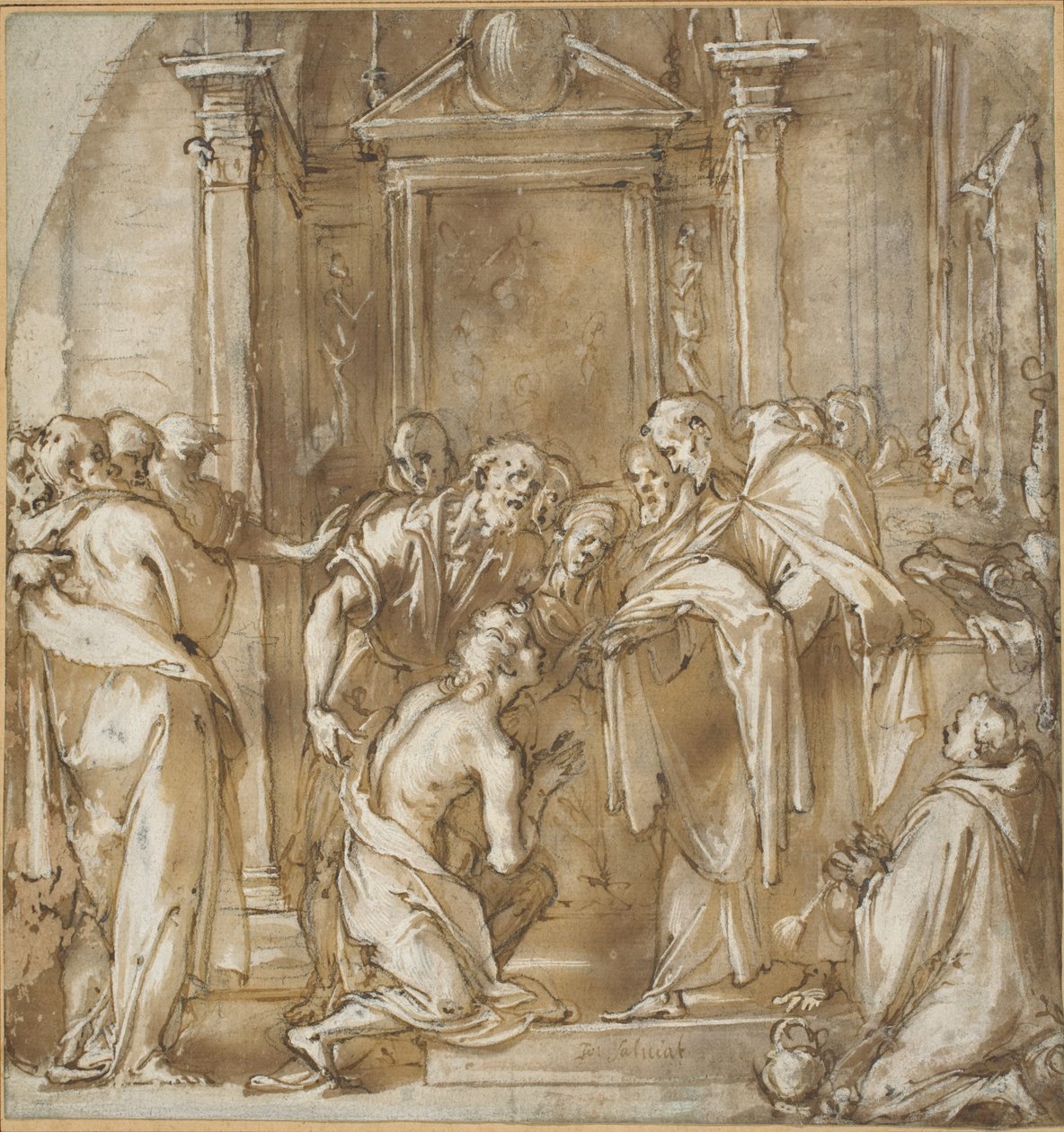 Saint Vincent Ferrer tar sina klädesplagg av Ludovico Cardi called Cigoli