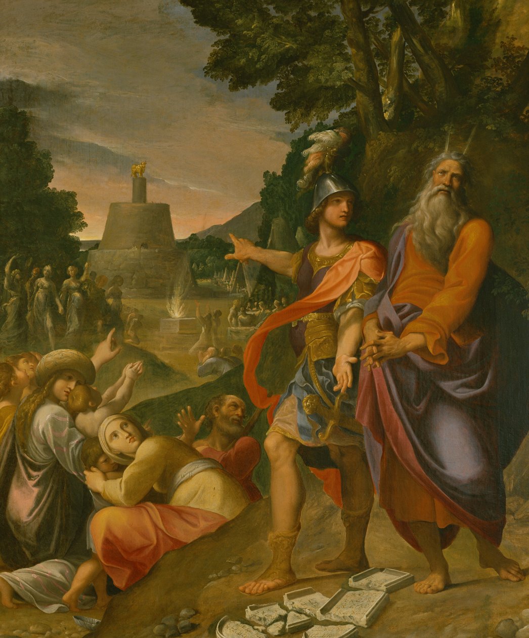 Moses bryter mot lagens tavlor (målning) av Ludovico Carracci