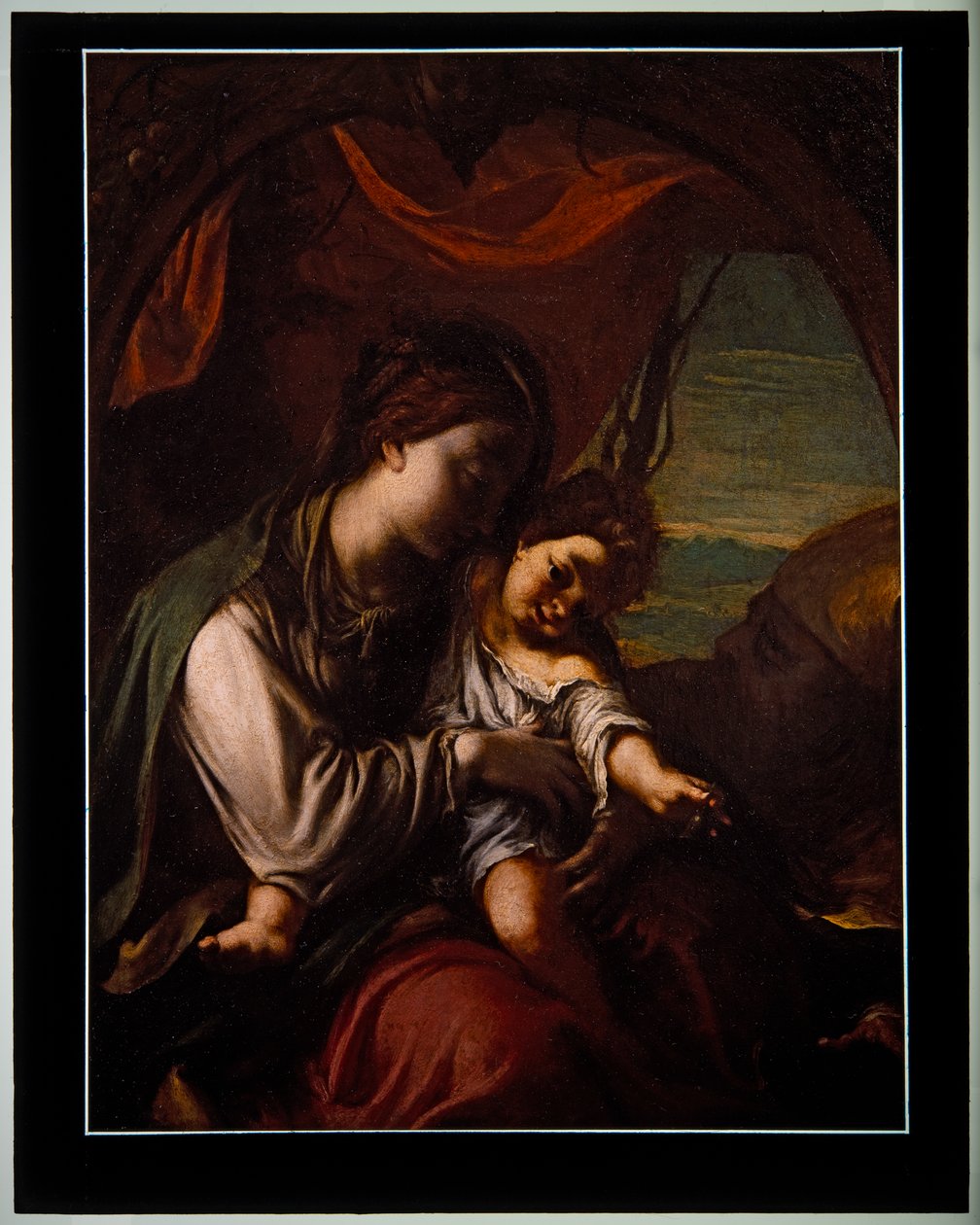 Madonna med barn och S:t Antonius Abbott (panel) av Ludovico Carracci