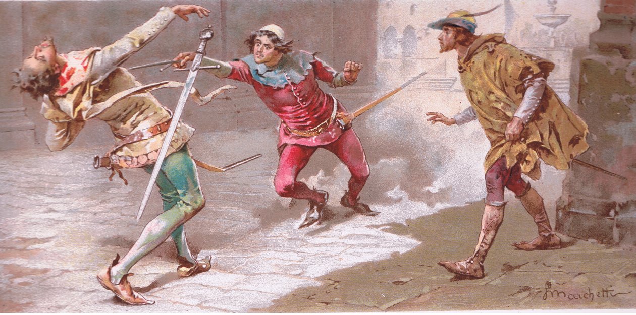Mod man, ont kan inte vara mycket., illustration från Romeo och Julia, av Ludovico Marchetti