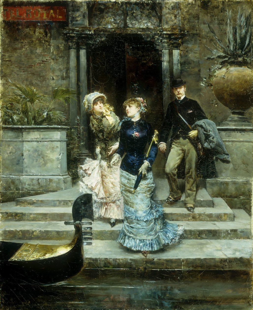 Avgång från Hotel Royal, Venedig, 1881 av Ludovico Marchetti