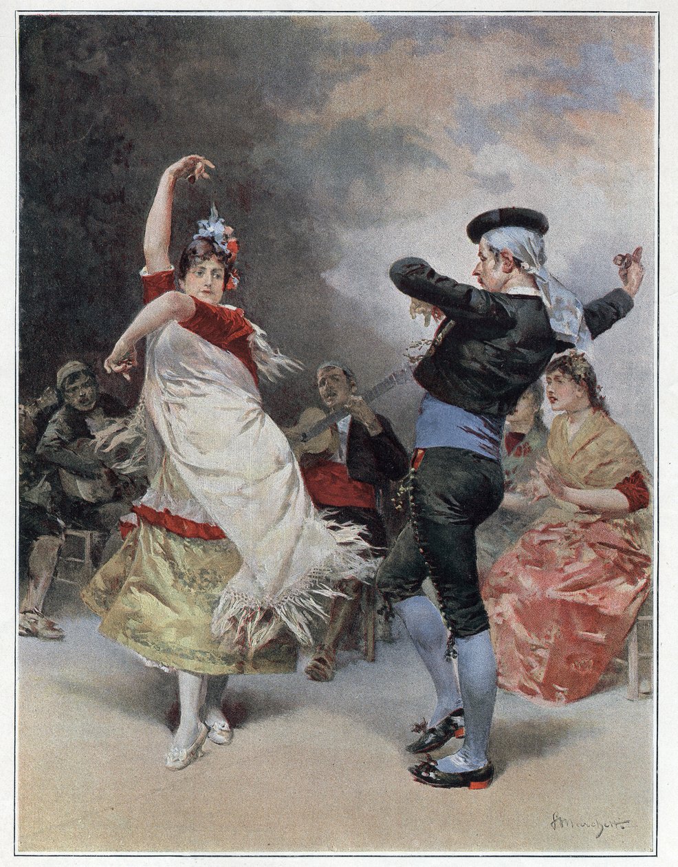 Zigenarna i Granada. Kromotypografi av Ludovico Marchetti (1853-1909) 1889 Privat samling. av Ludovico Marchetti