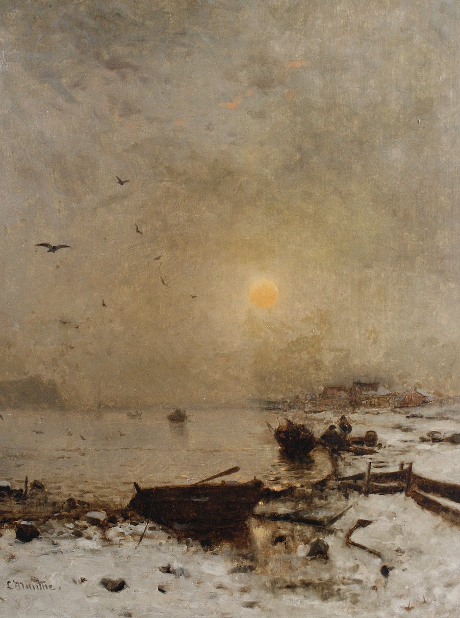 Solnedgång över en sjö av Ludvig Munthe