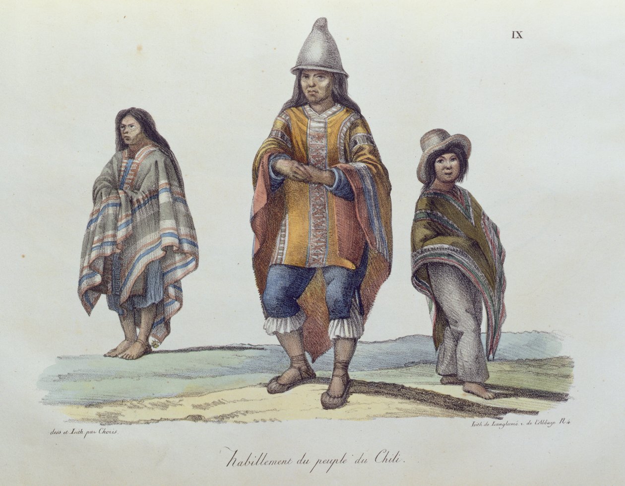 Kostym för folket i Chile, från Voyage Picturesque Around the World, publicerad 1822 av Ludwig Choris