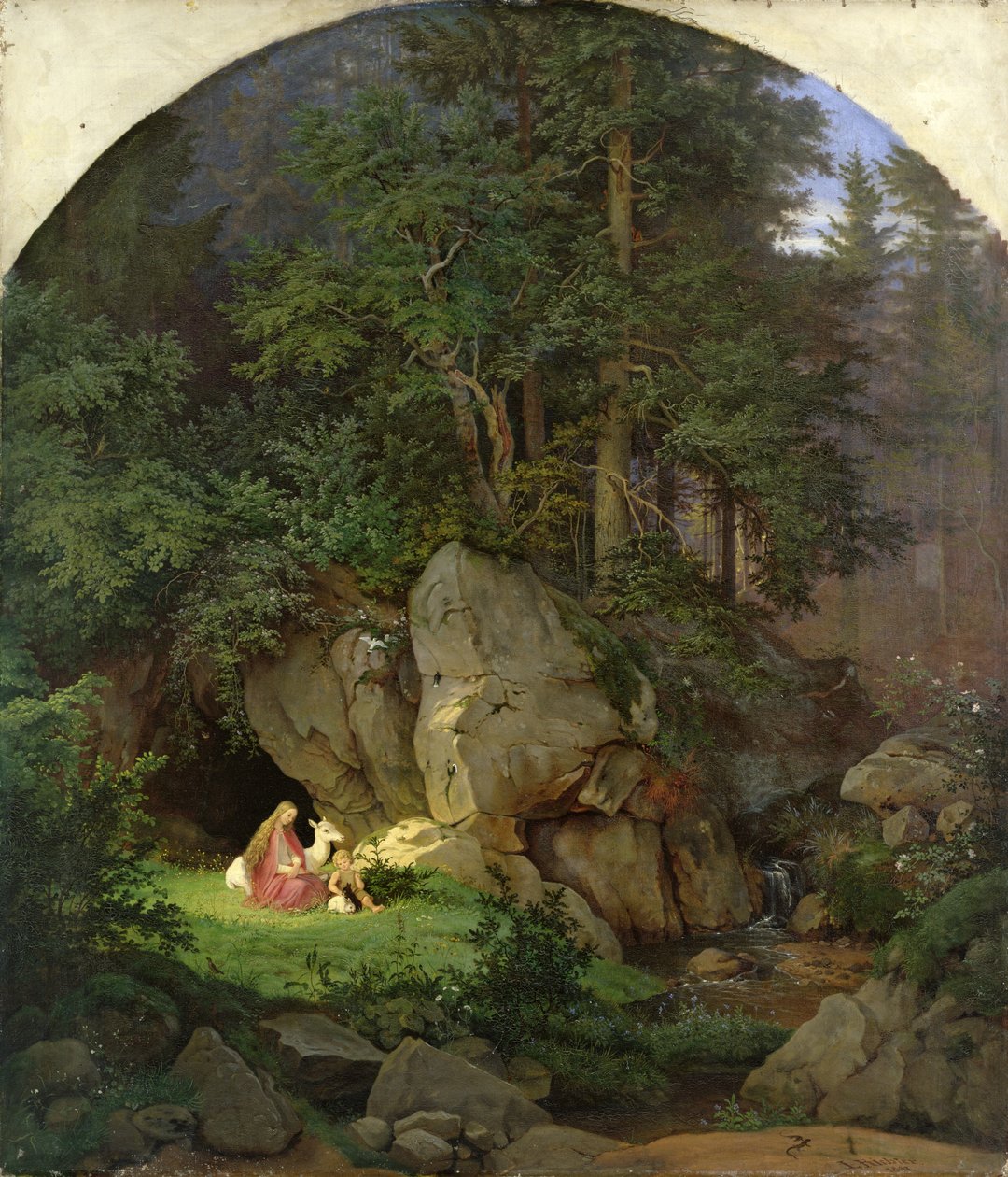 Genoveva i vedröjningen, 1839-41 av Ludwig Adrian Richter