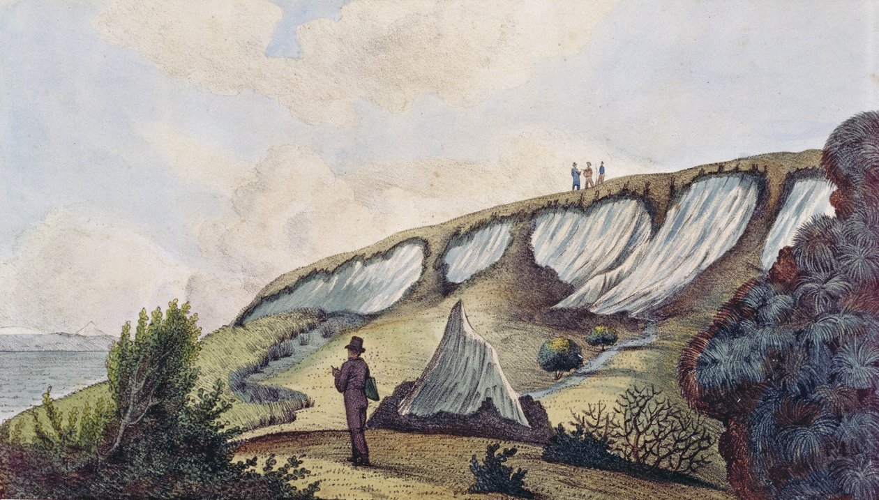 Utsikt över glaciärerna i Kotzebuebukten, Kamchatka, från "Voyage Pittoresque Autour Du Monde", 1822 av Ludwig Choris