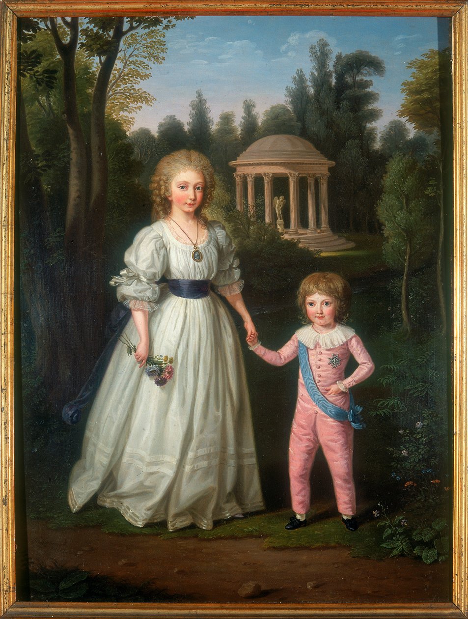 Dubbelporträtt, barnen till drottningen av Frankrike, Marie Antoinette, utomhus av Ludwig Guttenbrunn