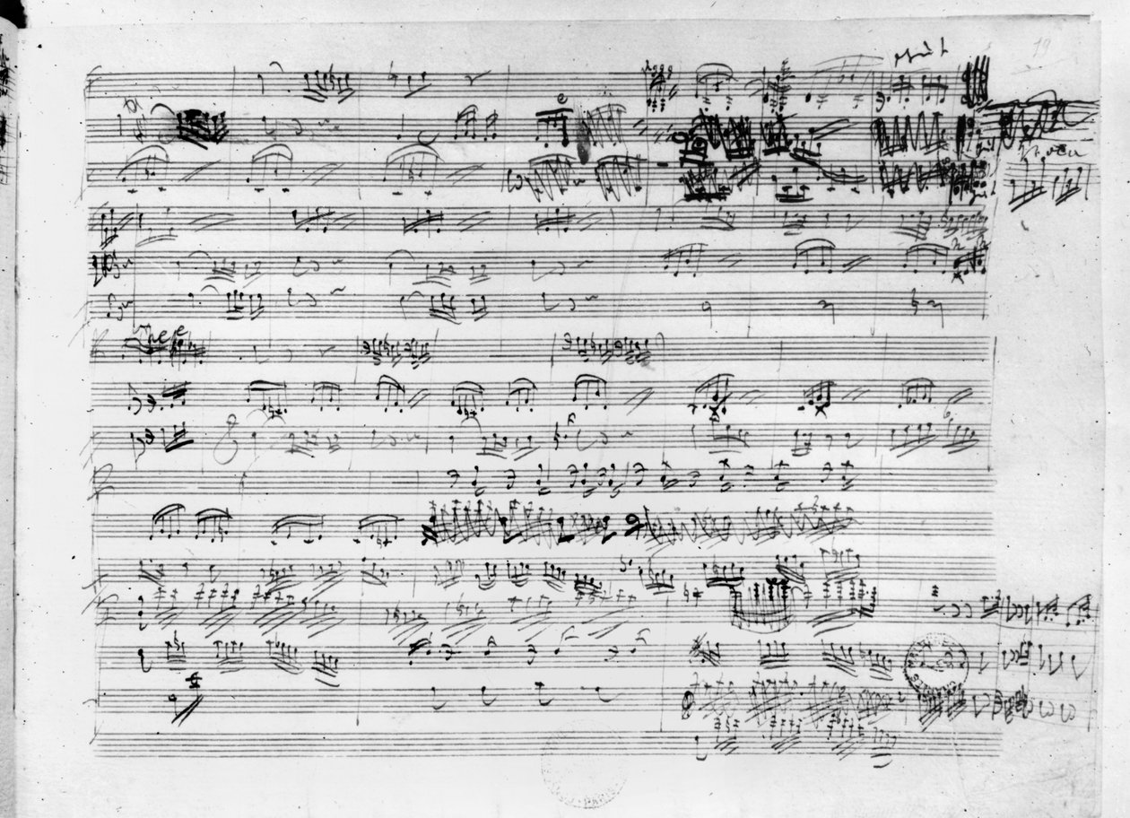 Autografpartiturblad för Trio mi bemol opus 3 av Ludwig van Beethoven
