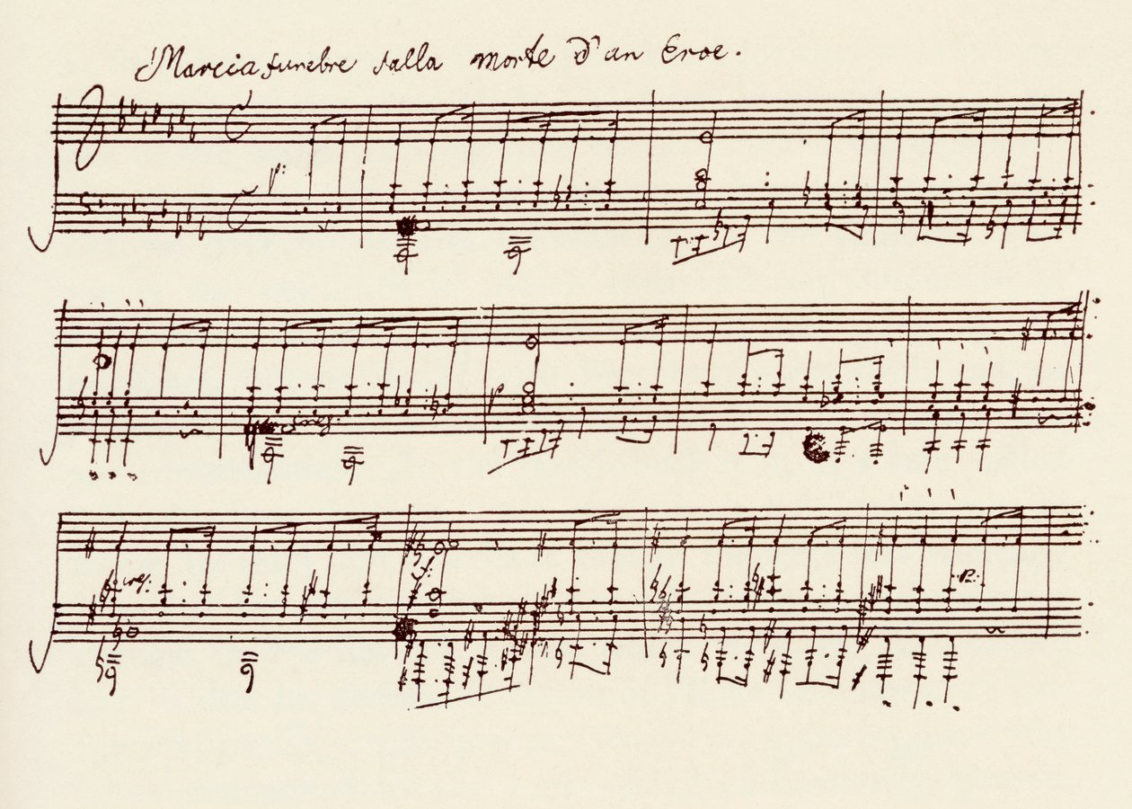 Del av manuskriptet till Beethovens A Flat Major Sonata, Opus 26 (penna och bläck) av Ludwig van Beethoven