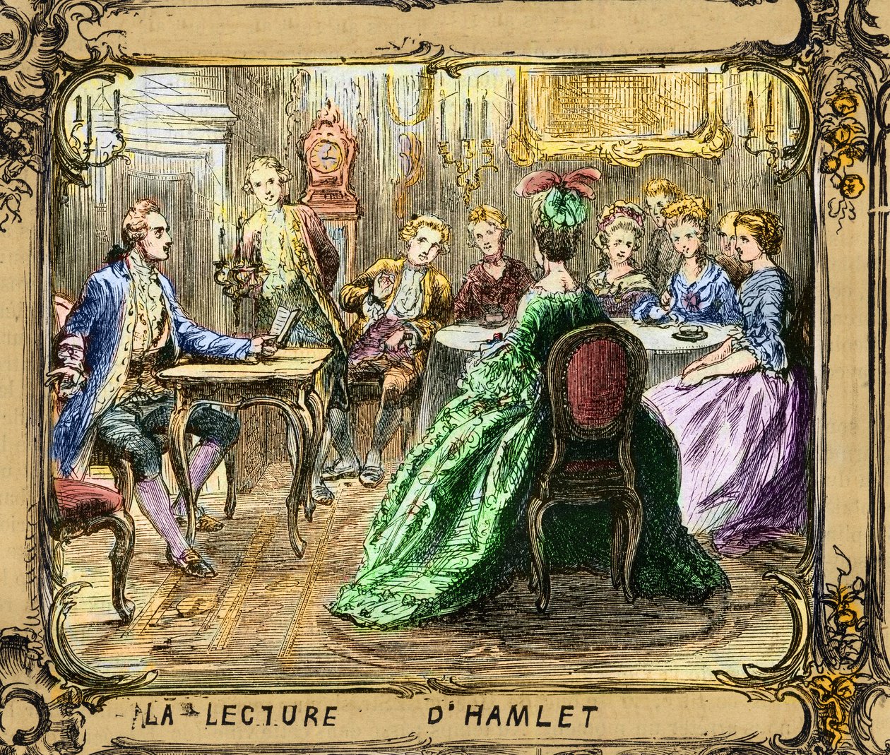 La lecture de Hamlet (Shakespeare) - Läsning av Hamlet - Johann Wolfgang von Goethe i Strasbourg 1770 - gravyr efter Ludwig Pietsch (1824-1911) av Ludwig (after) Pietsch