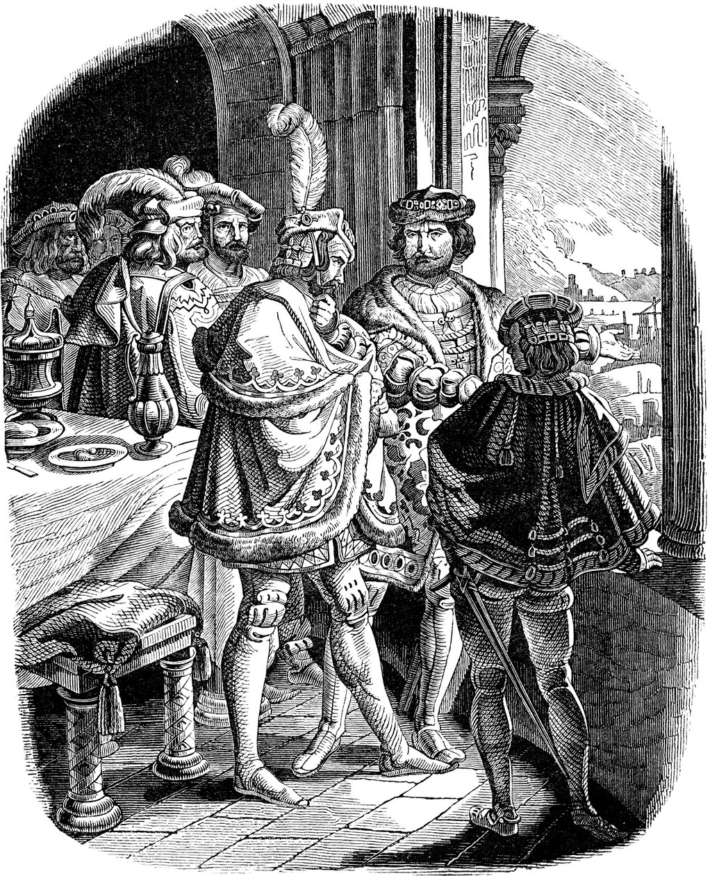 Fredrik I Måltid i Heidelbergs slott 1462 Illustration från det tyska folkets historia av E. Duller, 1840 av Ludwig Adrian Richter