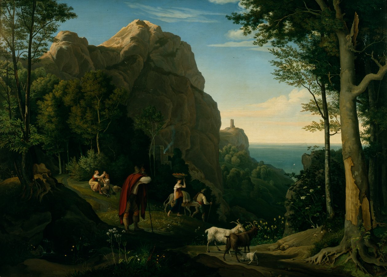 Dal vid Amalfi med utsikt över Salernobukten (olja på duk) av Ludwig Adrian Richter