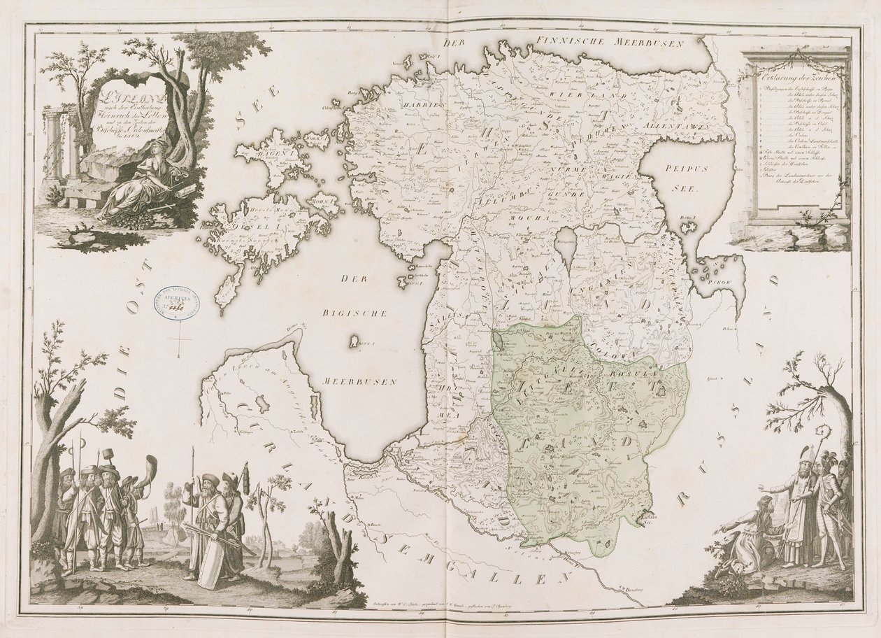 Allmän karta över Estland och Lettland. Atlas de la Livonie, 1798. av Ludwig August von Mellin