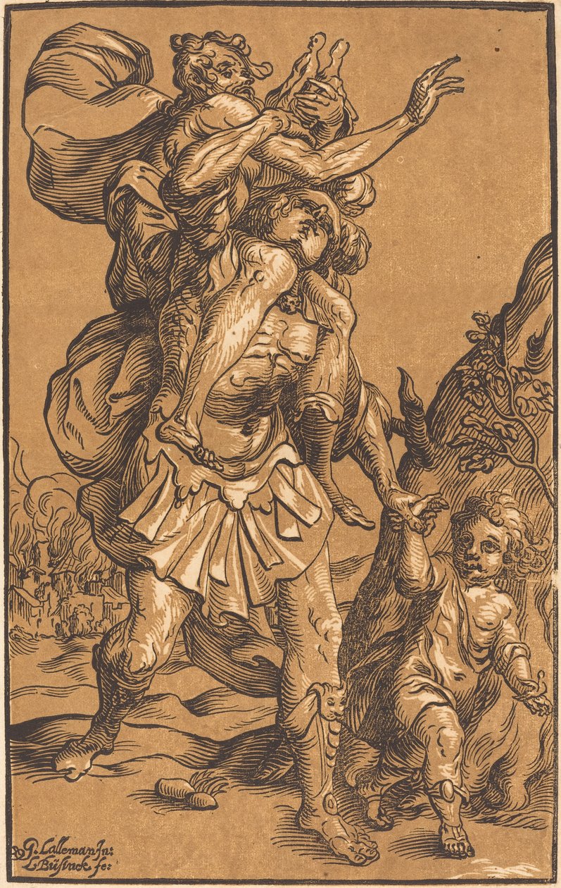Aeneas räddar sin far från Troja av Ludwig Büsinck after Georges Lallemand