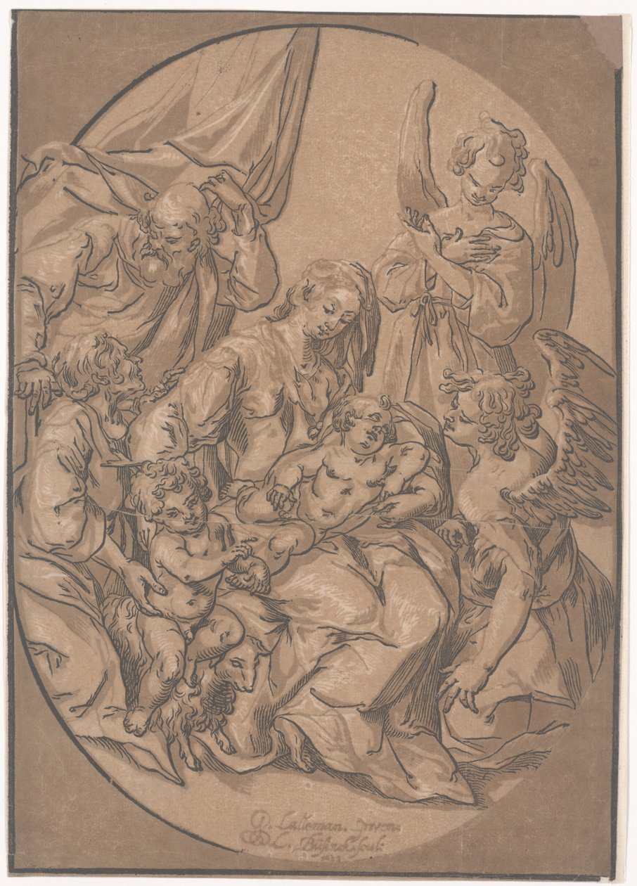 Den heliga familjen med det lilla barnet Johannes i en oval, ca 1623 av Ludwig Businck