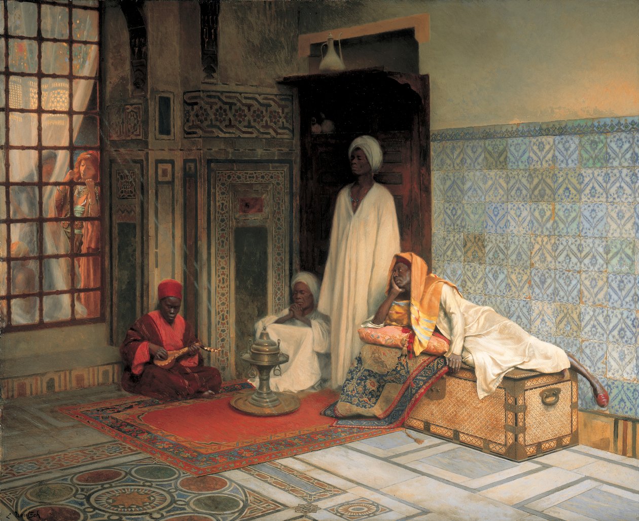 The Guards of the Harem (olja på panel) av Ludwig Deutsch