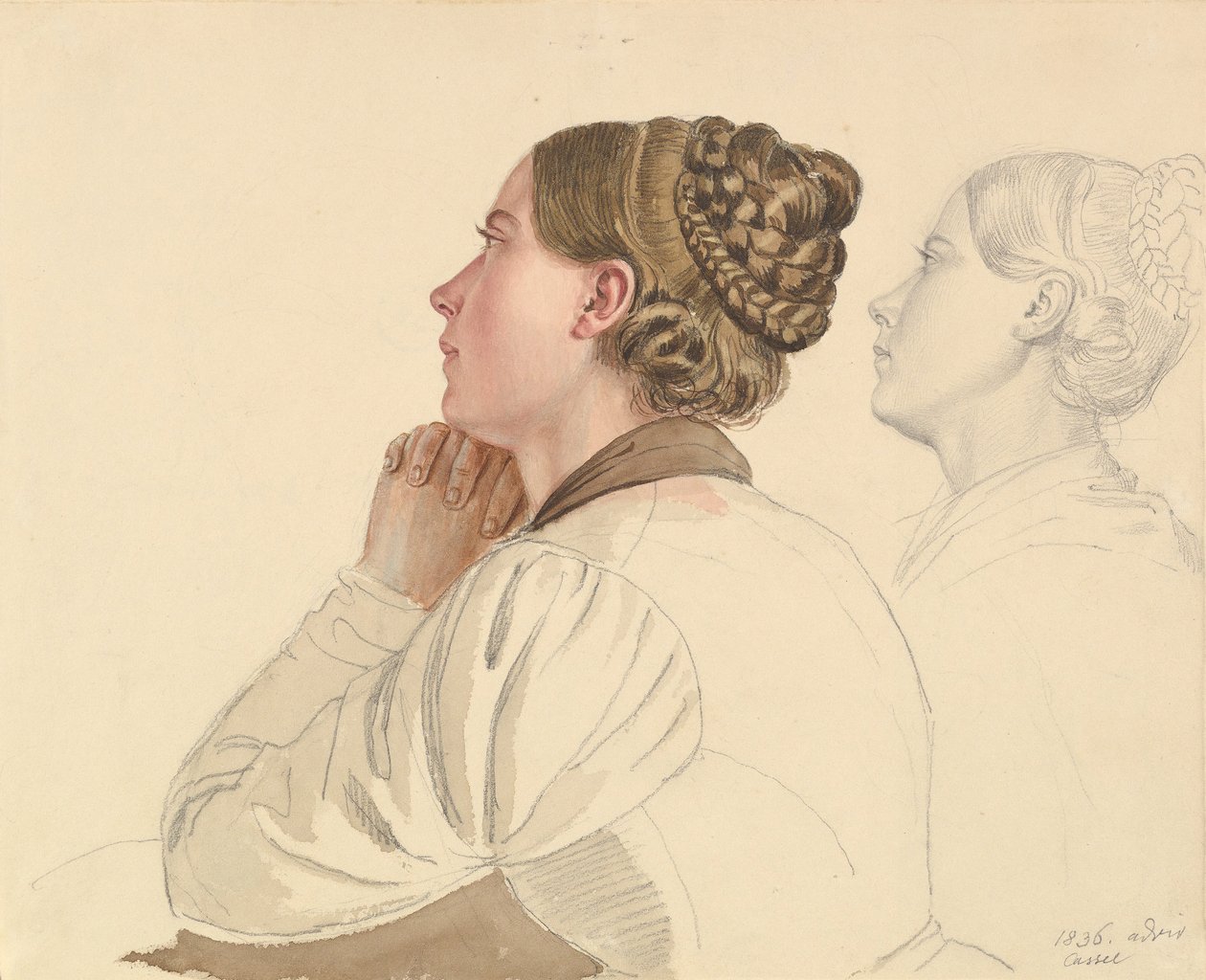 Studier av en kvinna som ber, tidigt till mitten av 1800-talet. av Ludwig Emil Grimm