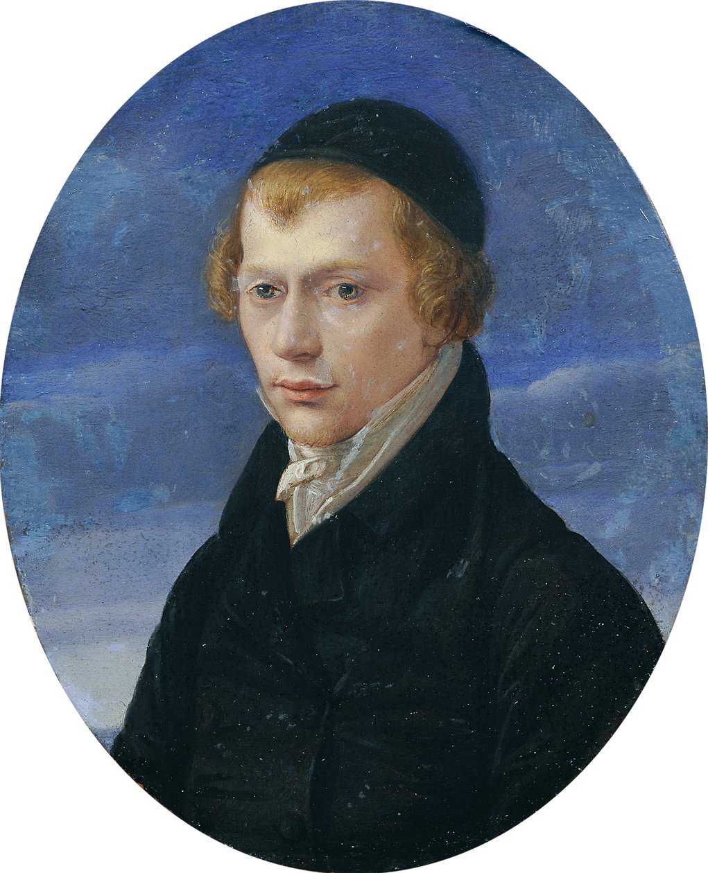 Halvlångt porträtt av en rödhårig herre med tygmössa av Ludwig Ferdinand Schnorr von Carolsfeld