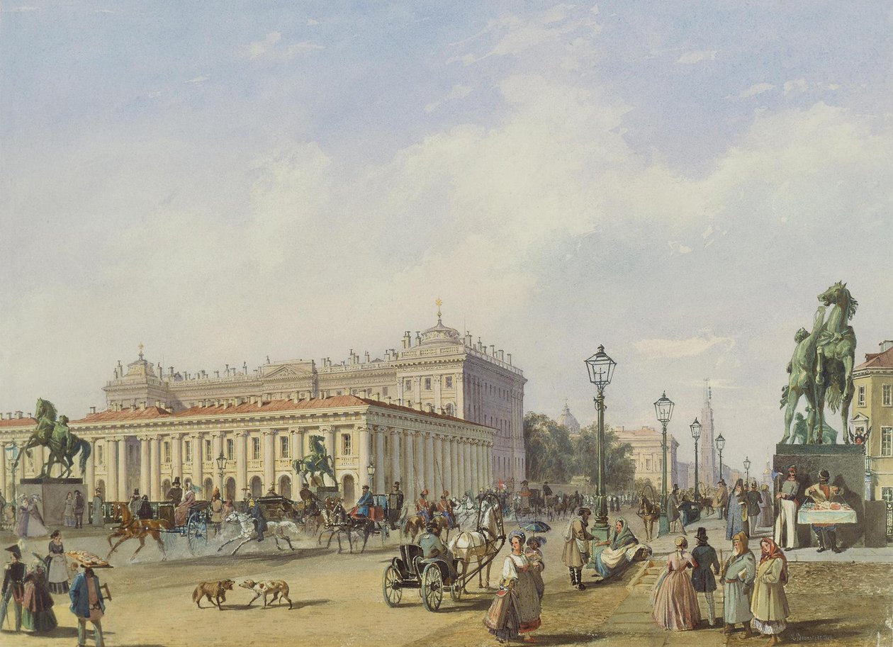 Anichkovbron i Sankt Petersburg, 1847 av Ludwig Franz Karl Bohnstedt