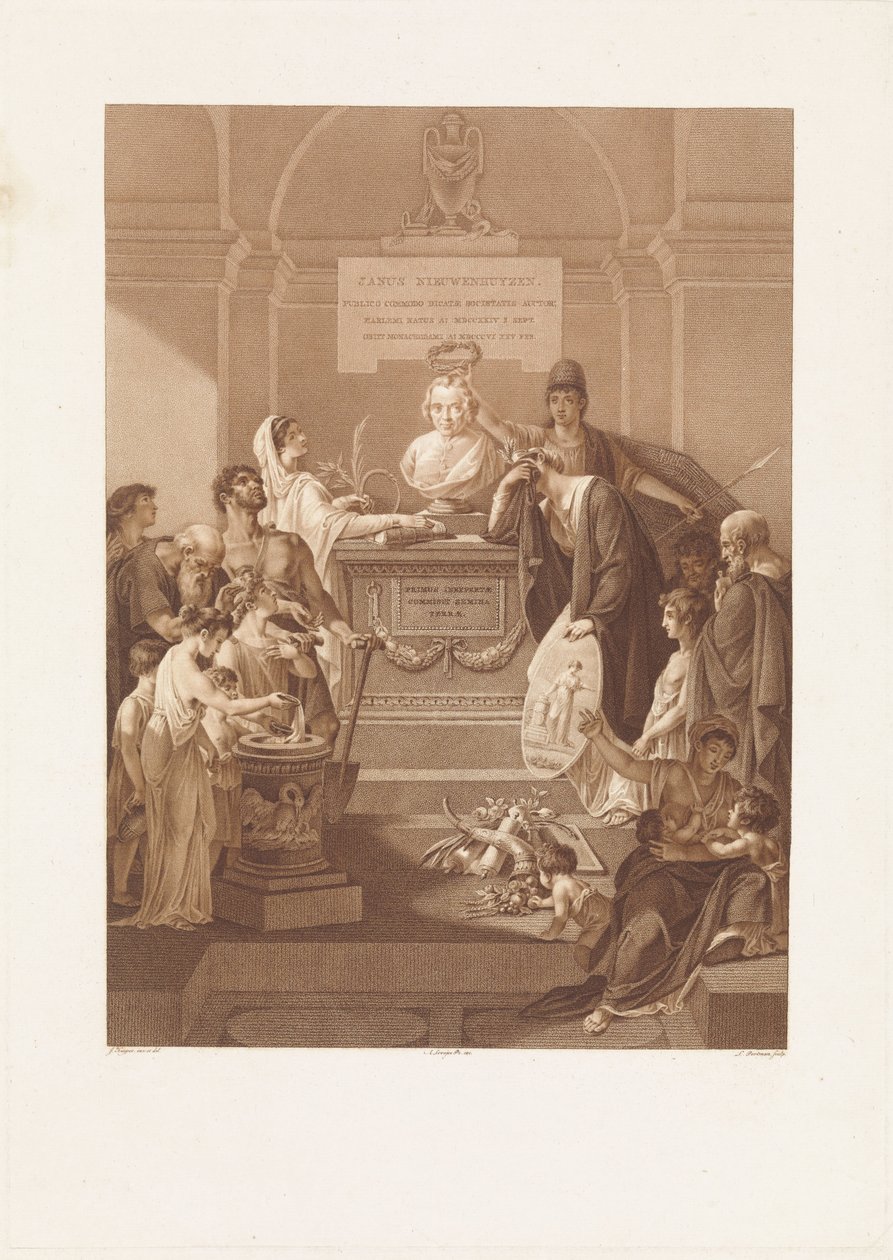Allegorisk framställning med en minnessten för Jan Nieuwenhuyzen, som dog 1806 av Ludwig Gottlieb Portman