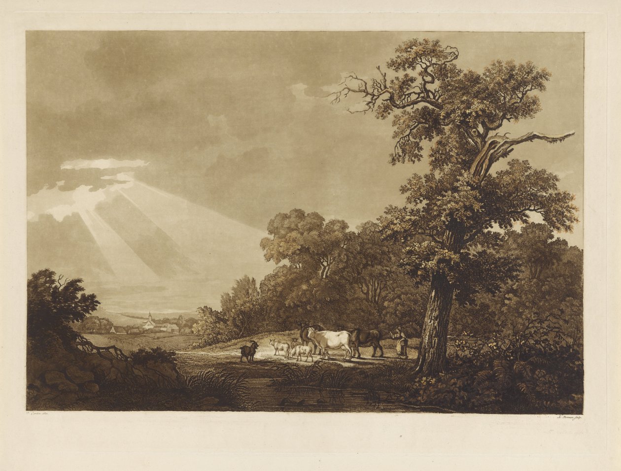 Kuperat landskap med en flock djur av Ludwig Gottlieb Portman