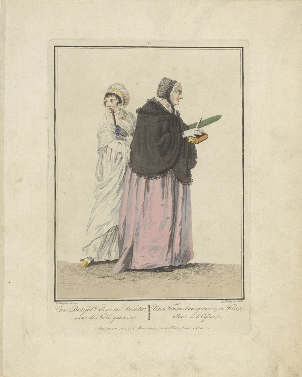 Mor och dotter på väg till kyrkan En medborgares hustru och dotter; gå till kyrkan / Une Femme bourgeoise & sa Fille, allant à l