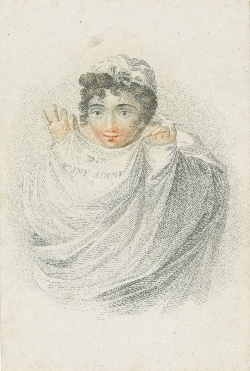 Kvinnlig figur i draperi Fem sinnen representerade av kvinnliga figurer (serietitel) Die Funf Sinne (serietitel på objekt) av Ludwig Gottlieb Portman