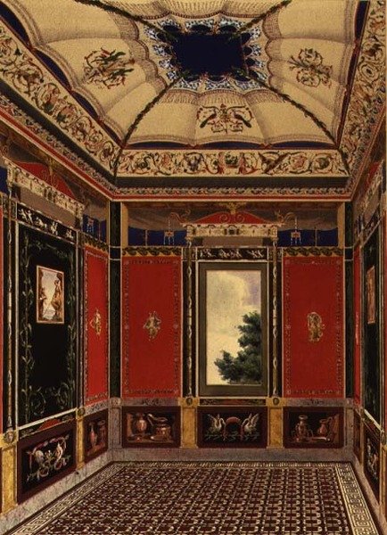 The Pompeian Room målat av Augustine Aglio (1777-1857) från "The Decorations of the Garden Pavilion in the Grounds of Buckingham Palace" av Ludwig Gruner