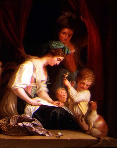 En mamma och hennes barn med en sjuksköterska bakom av Ludwig Guttenbrunn