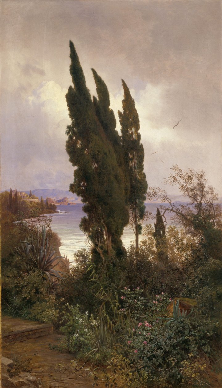 Trädgård framför det kungliga slottet på Korfu av Ludwig Hans Fischer