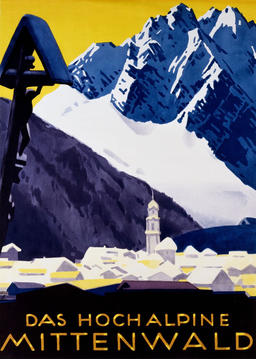 Den högalpina Mittenwald, ca. 1930 av Ludwig Hohlwein