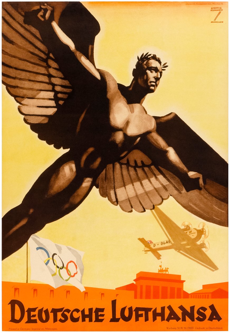 Deutsche Lufthansa, affisch för tyska flygbolag som marknadsförde Olympiska spelen 1936 i Nazityskland (affisch) av Ludwig Hohlwein