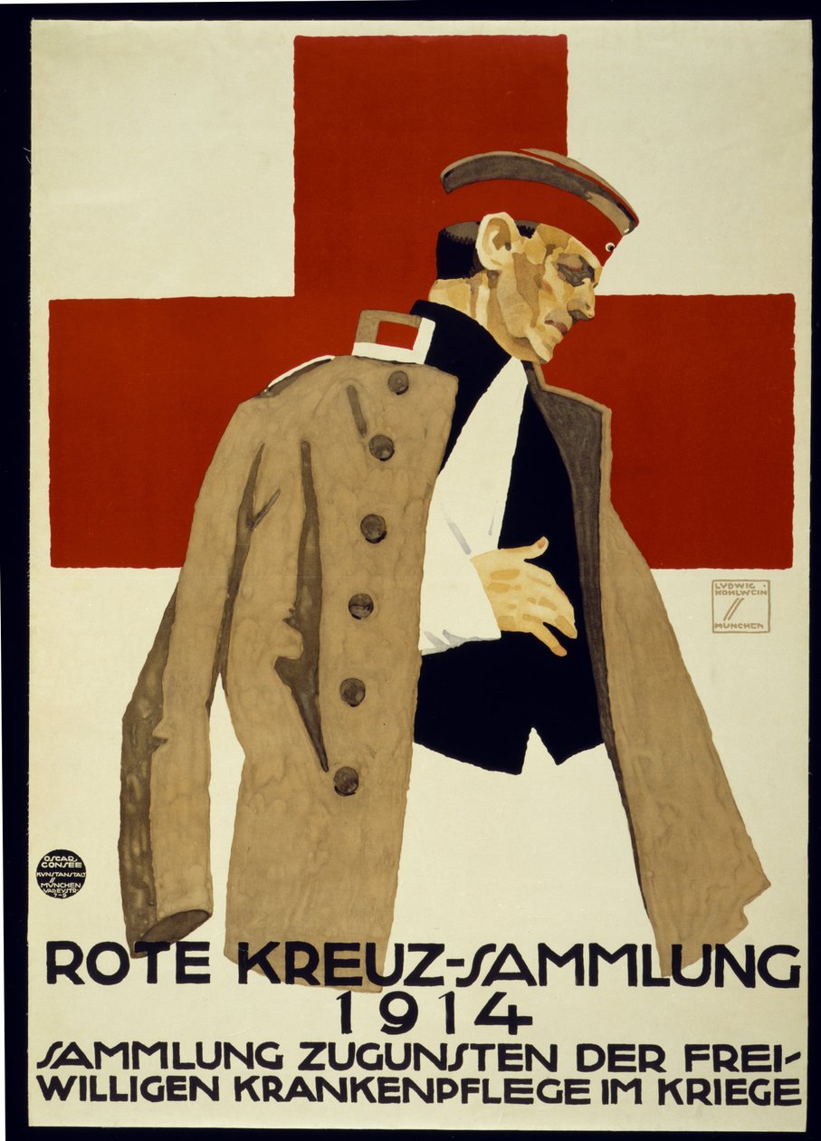 Insamlingskampanj för tyska Röda Korset, pub. 1914 (lito i färg) av Ludwig Hohlwein