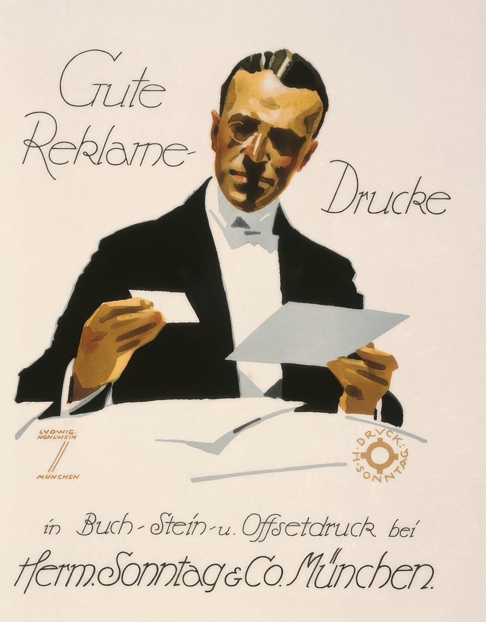 Bra reklamtryck hos Herm. Söndag och Co. München av Ludwig Hohlwein