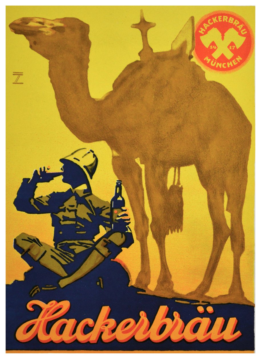 Affischannons för Hackerbrau Beer, ca 1930 (litografi) av Ludwig Hohlwein