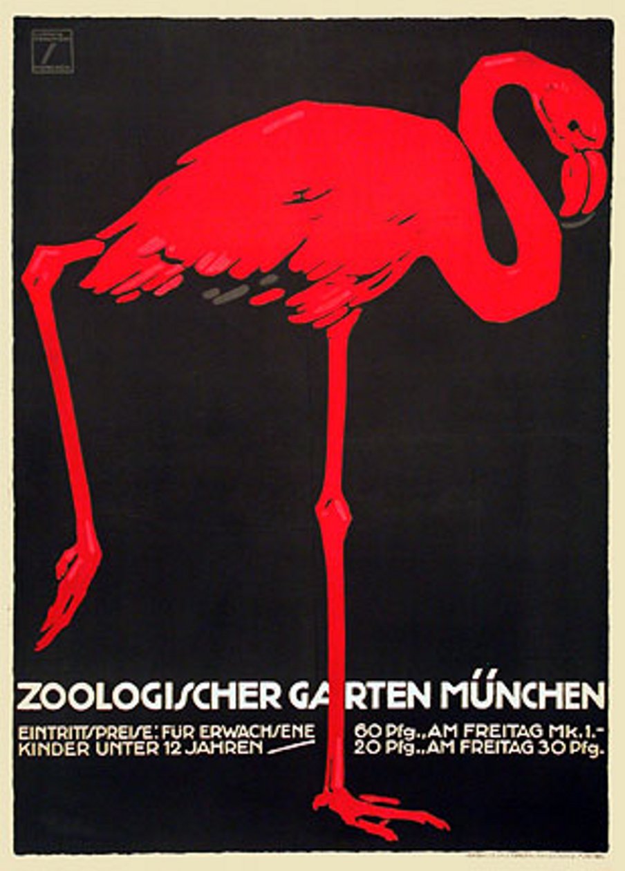 Zoo affisch med en röd flamingo av Ludwig Hohlwein