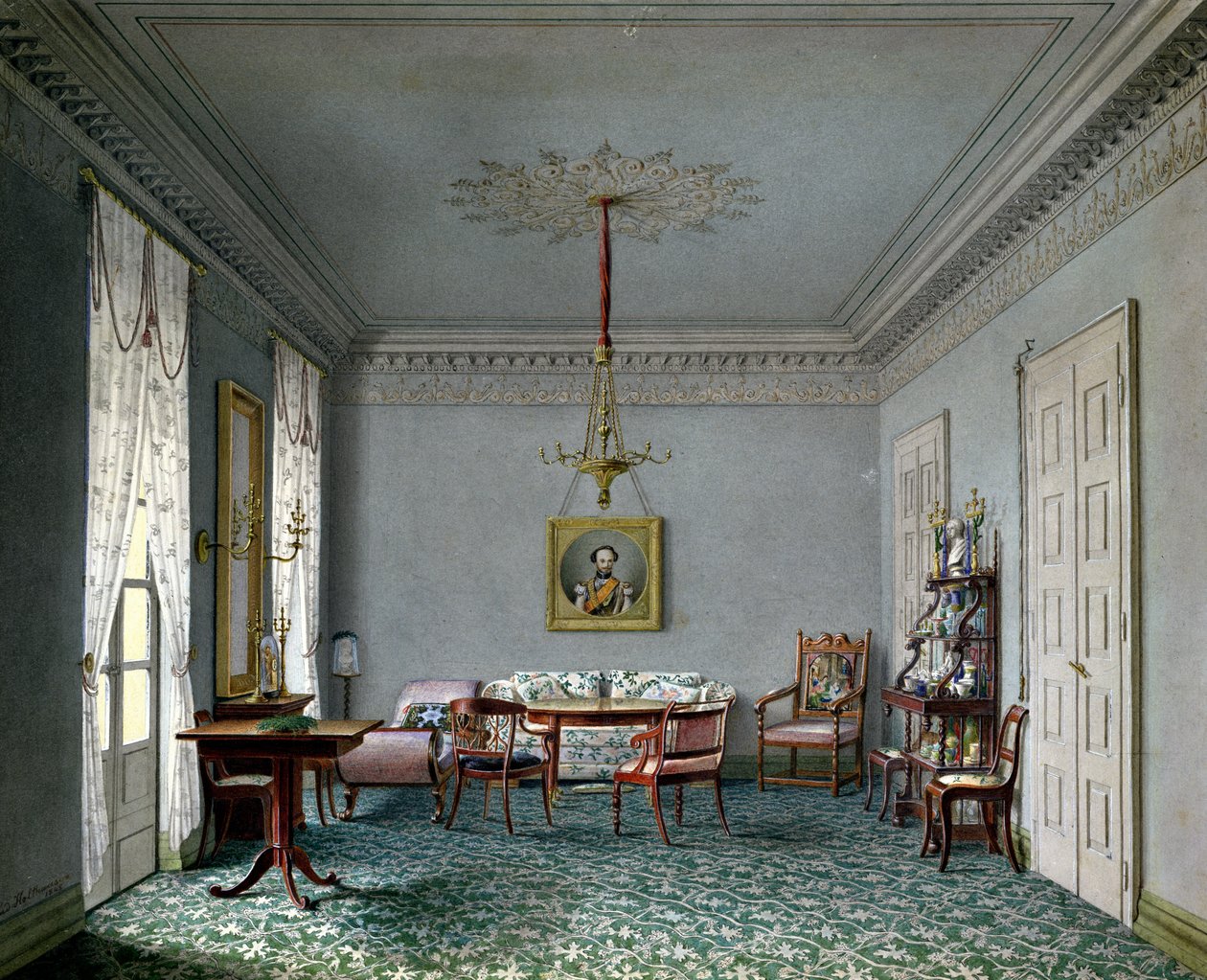 Salongsinredning i palatset i Stuttgart, Württemberg (wc på papper) av Ludwig Holthausen