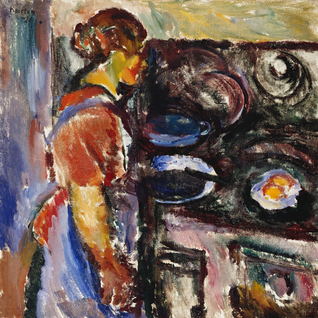 Flicka i köket; Gädda I Kjokken, 1921 av Ludvik Peter Karsten