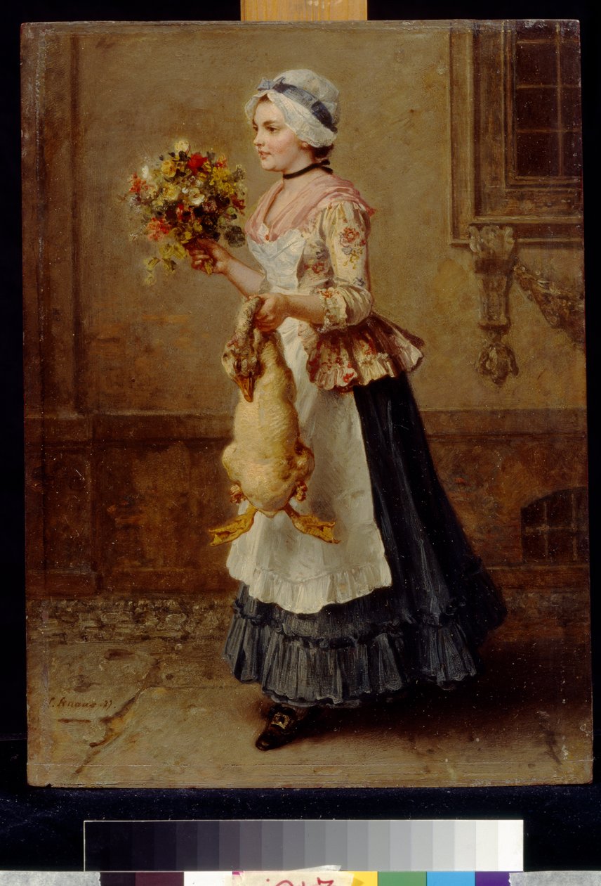Med gratulationer av Knaus, Ludwig (1829-1910). Olja på trä av Ludwig Knaus