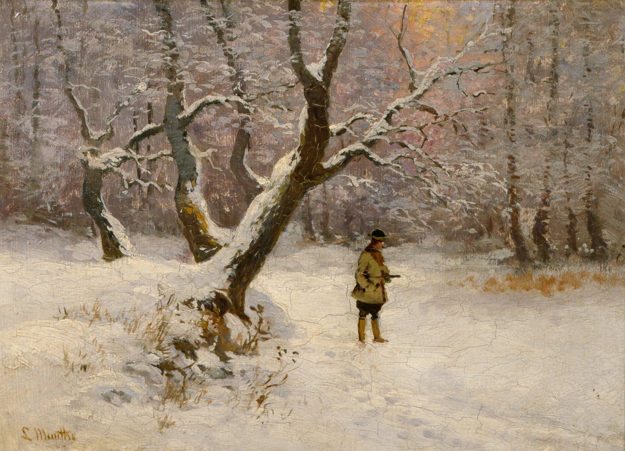 Vinterlandskap med jägare av Ludwig Munthe