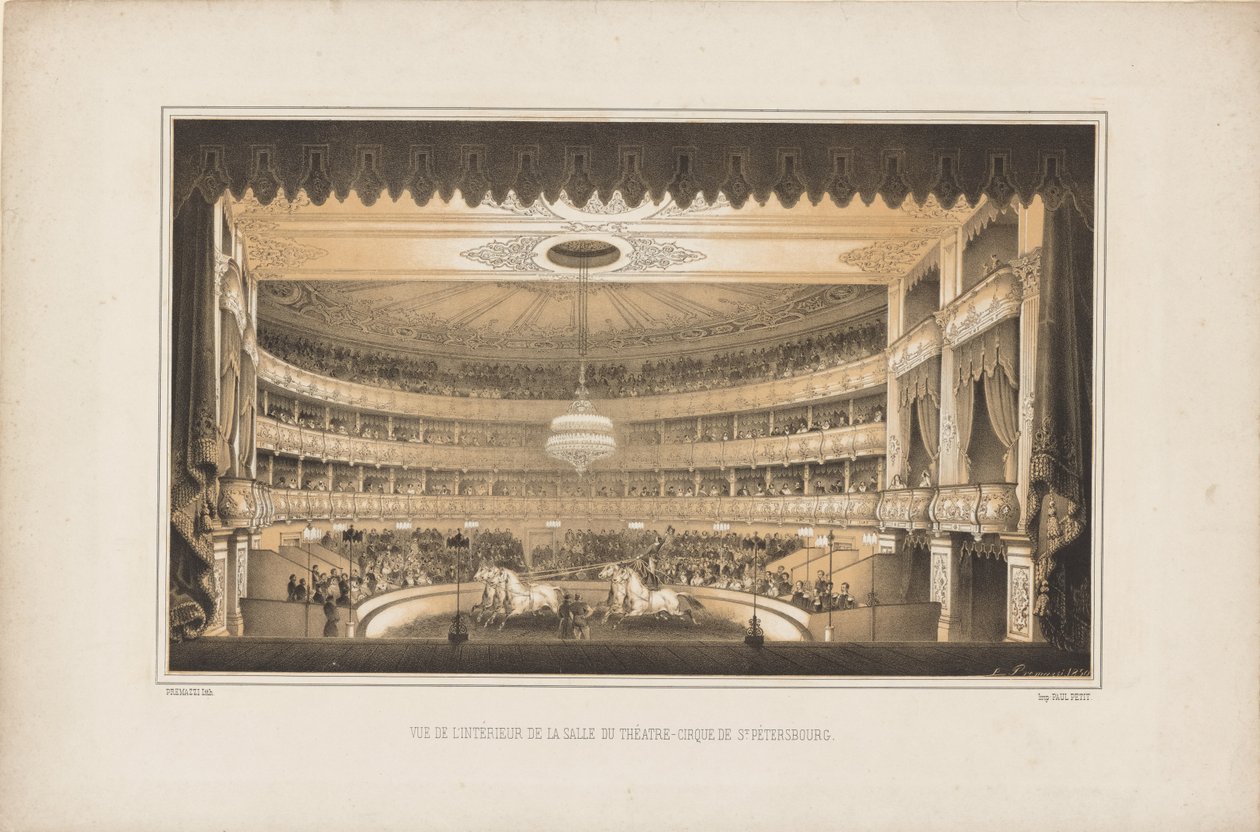Interiör av Equestrian Circus Theatre i Sankt Petersburg, 1850. av Ludwig Premazzi