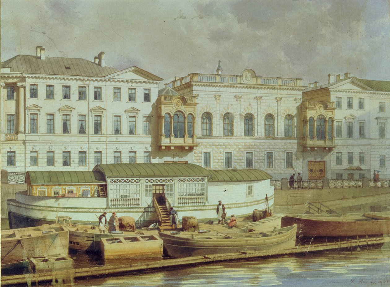 Naryshkin-palatset vid Fontanka-floden, mitten av 1800-talet. av Ludwig Premazzi
