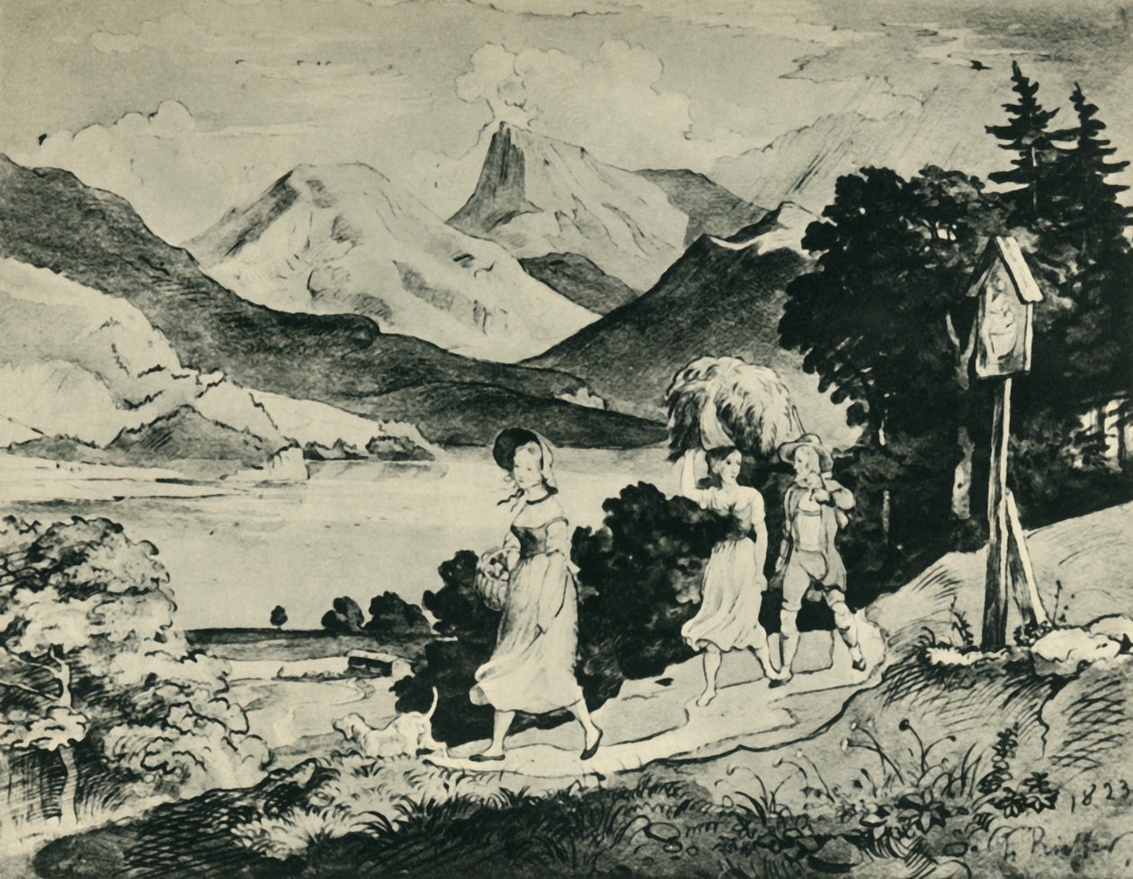 Lake Fuschl, Salzburg, Österrike, 1823, 1943. av Ludwig Richter
