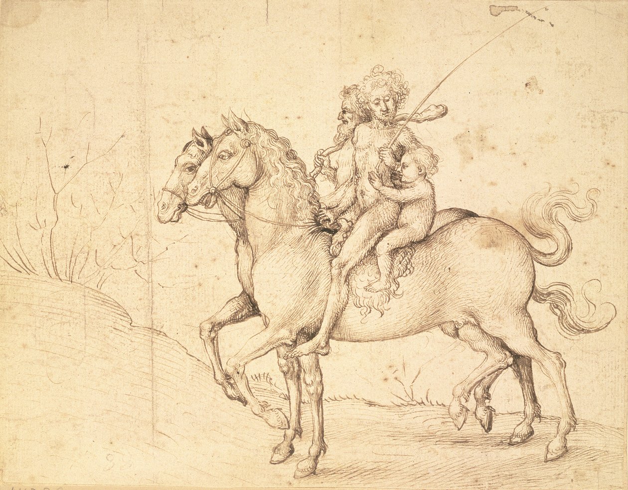 Savages on Horseback (penna och brunt bläck) av Ludwig Schongauer