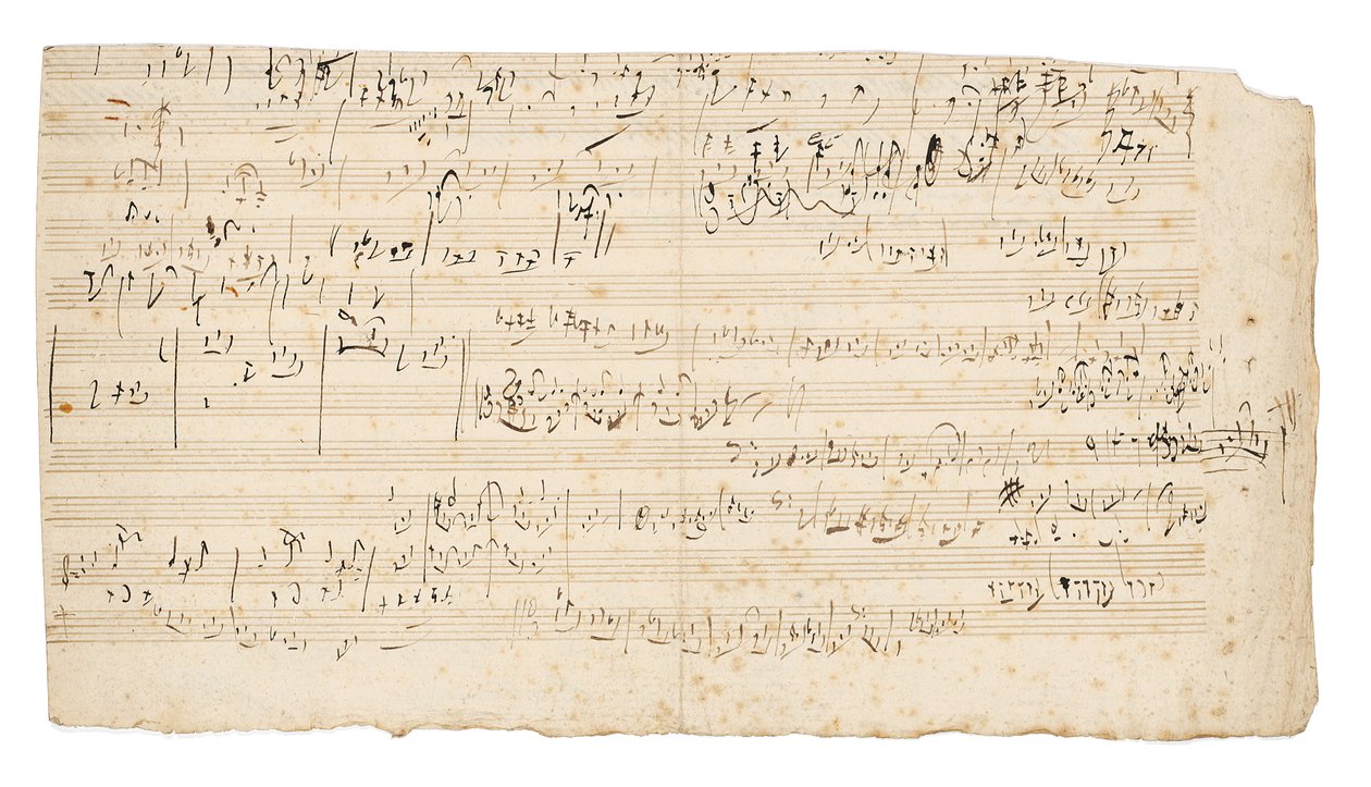 Autografmusikmanuskript, ett skissblad för den långsamma satsen av Stråkkvartetten i C, Op.59, No.3, den tredje "Razumovsky"-kvartetten, Wien, ca 1806 av Ludwig van Beethoven