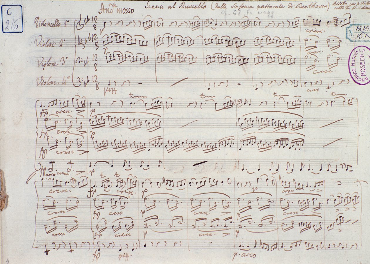Sida av noterna till symfoni nr 6 i F-dur, opus 68, av Ludwig van Beethoven av Ludwig van Beethoven