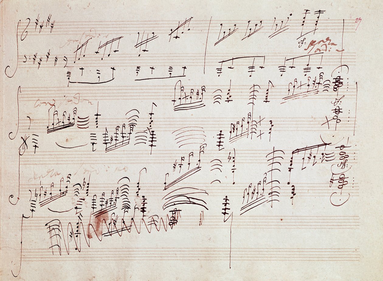 Noter till "" Sonata pour piano n* 14 en do diese minor" "" Sonata au clair de lune" av den tyske kompositören Ludwig van Beethoven (1770-1827) komponerad 1801. House, Natale de Beethoven, Bonn. Tyskland av Ludwig van Beethoven