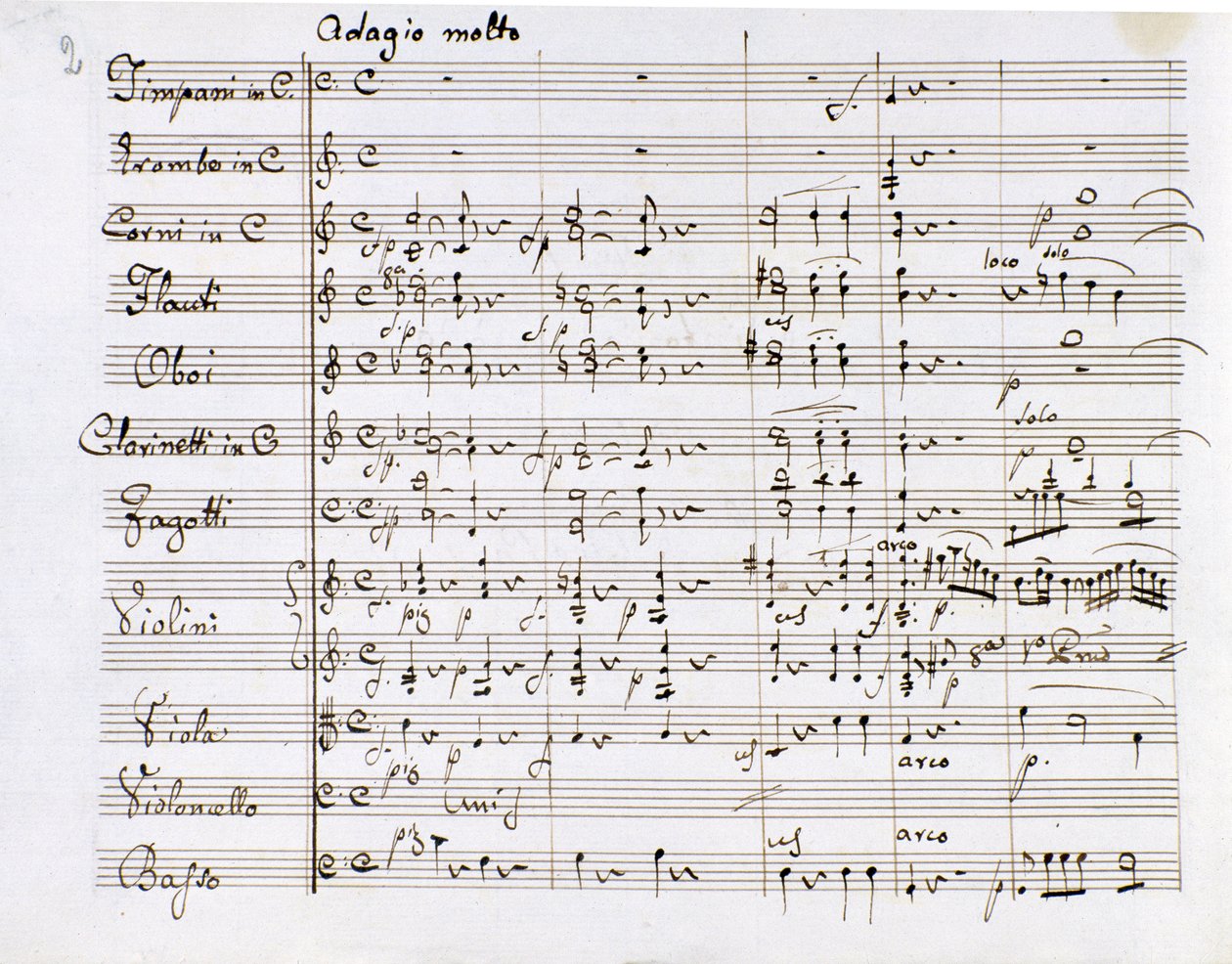 Noter till Symfoni nr 1 i C-dur av den tyske kompositören Ludwig van Beethoven (1770-1827) (1799-1800) Milano Biblioteca del Conservatorio av Ludwig van Beethoven