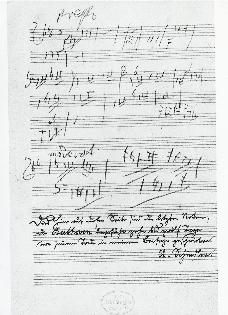 Den sista sidan med musik skriven av den tyske kompositören Ludwig van Beethoven (1770-1827) av Ludwig van Beethoven